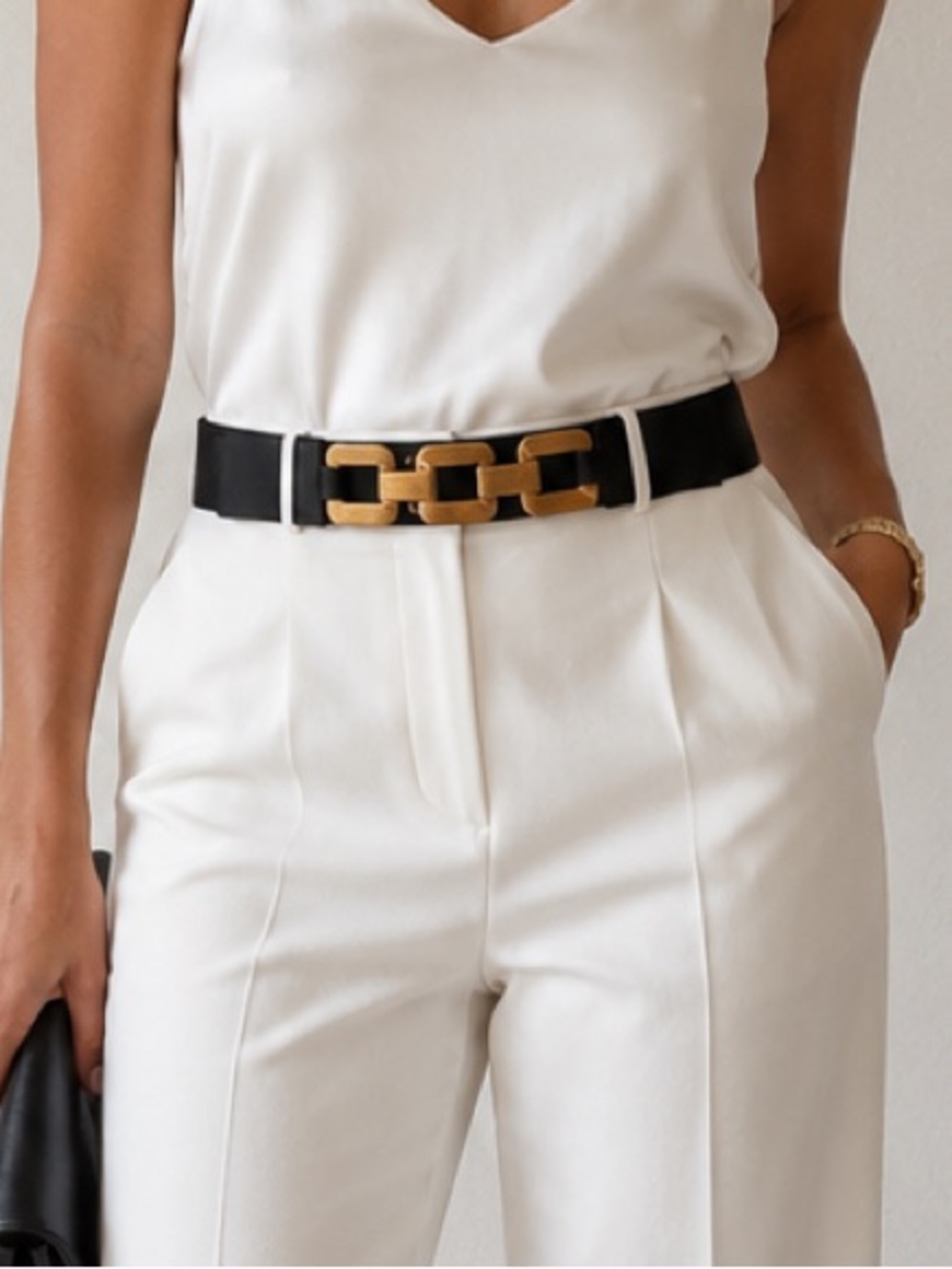 Black Belt with Gold Chain Accent